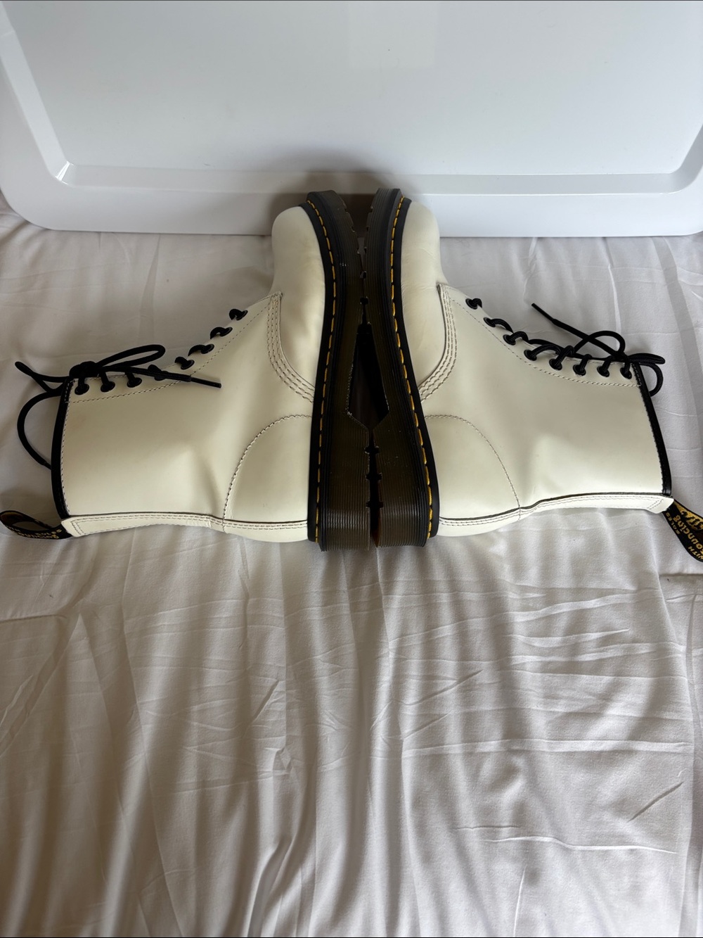 Dr. Martens 2 pr Black Floral Pascal 1460 and White Leather Lace-Up Boots SZ 7 - Picture 12 of 15